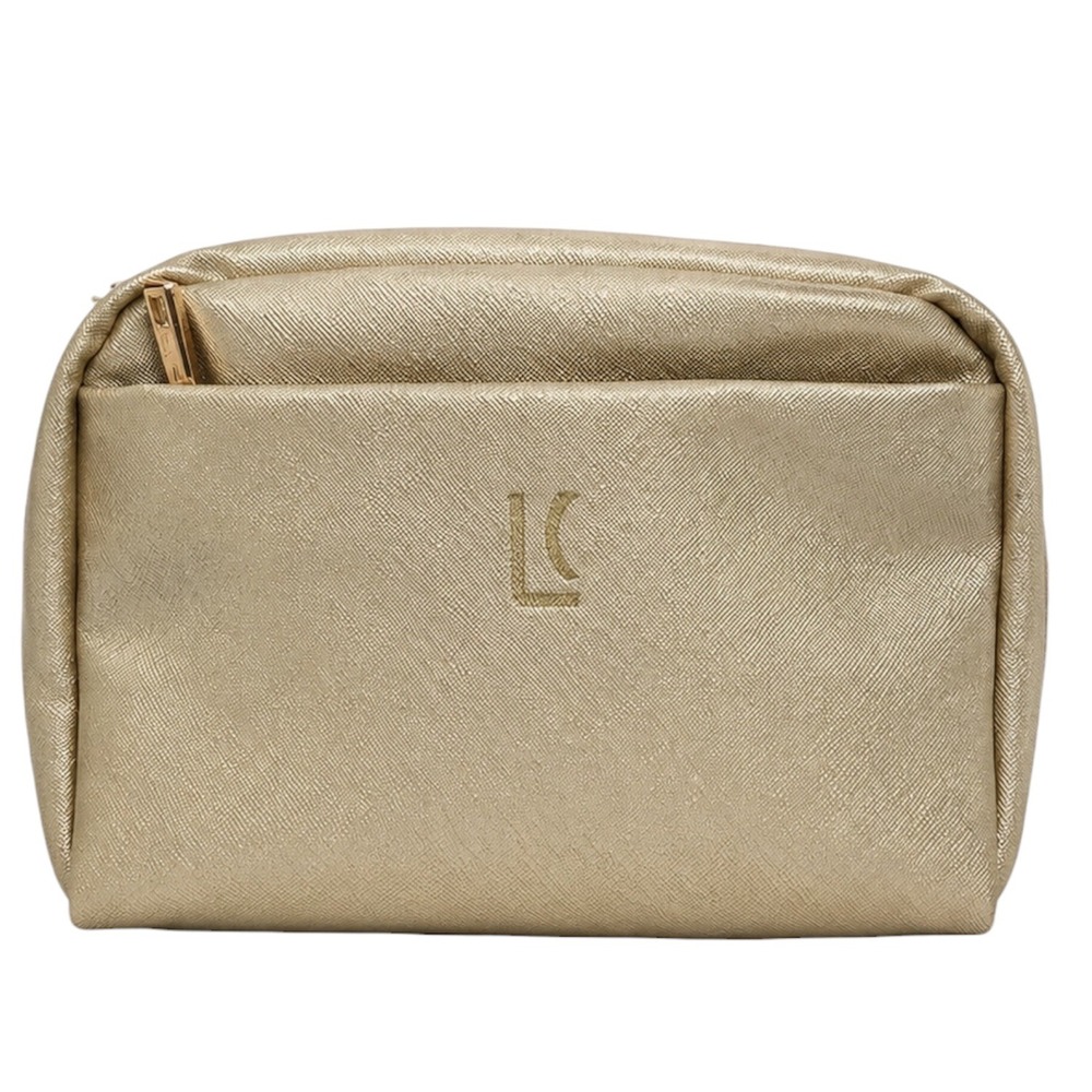 Lucky Chick Gold‎ Cosmetic Bag Makeup Pouch Travel Case Vegan Leather NWOT